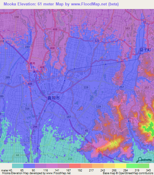 Mooka,Japan Elevation Map
