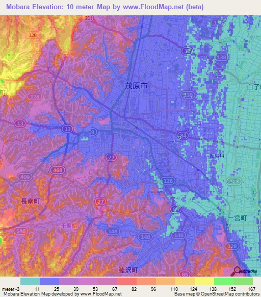 Mobara,Japan Elevation Map