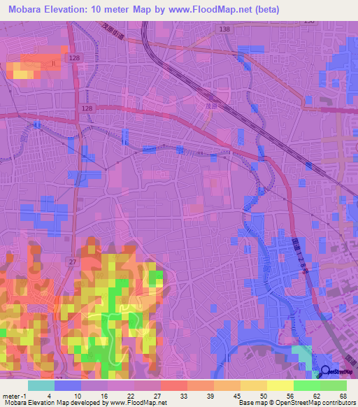 Mobara,Japan Elevation Map