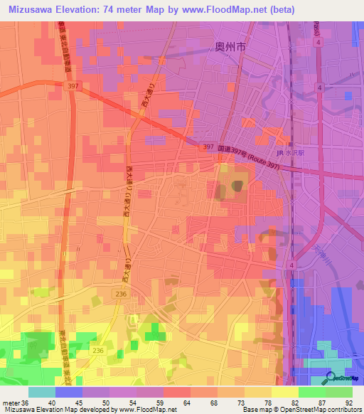 Mizusawa,Japan Elevation Map