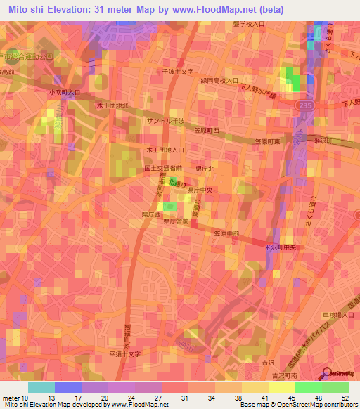 Mito-shi,Japan Elevation Map