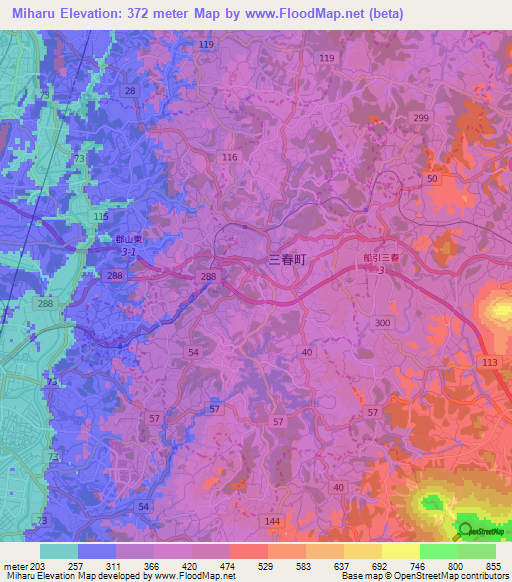 Miharu,Japan Elevation Map