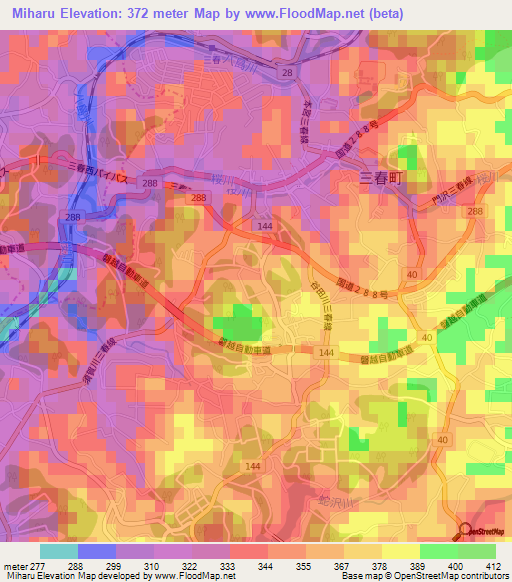 Miharu,Japan Elevation Map