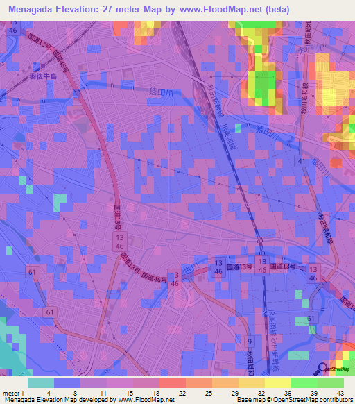 Menagada,Japan Elevation Map