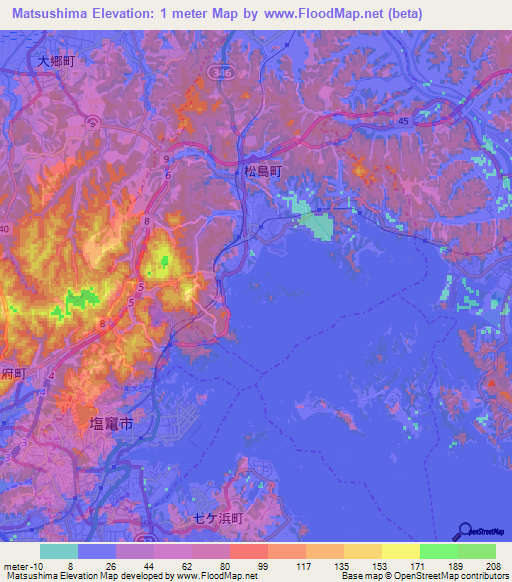 Matsushima,Japan Elevation Map