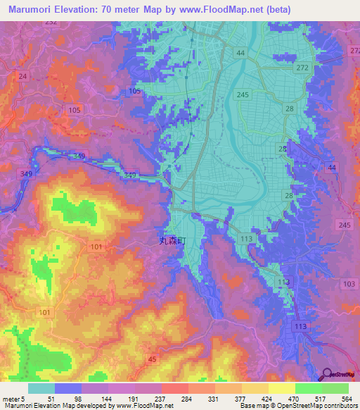 Marumori,Japan Elevation Map