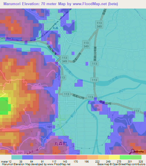 Marumori,Japan Elevation Map