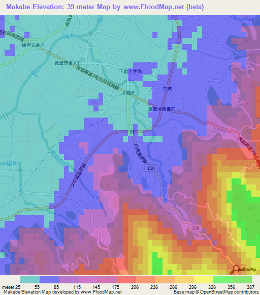 Makabe,Japan Elevation Map