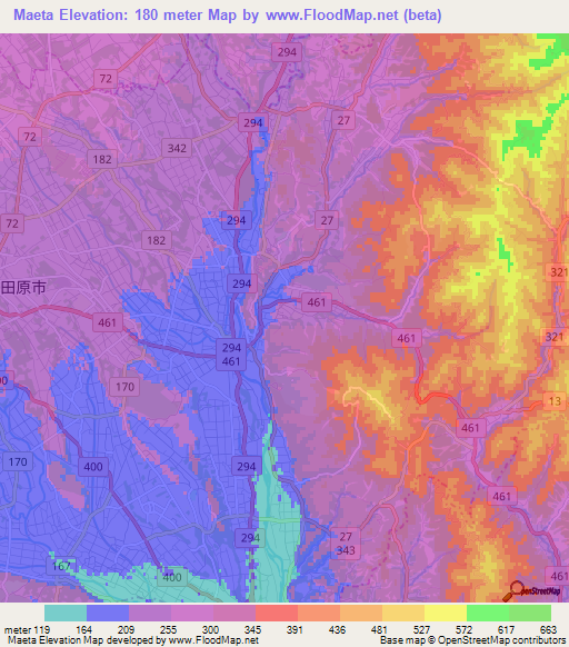 Maeta,Japan Elevation Map