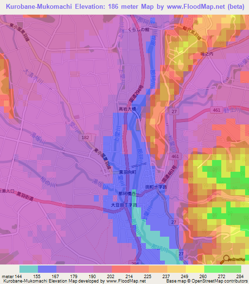 Kurobane-Mukomachi,Japan Elevation Map