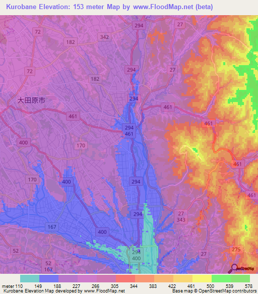 Kurobane,Japan Elevation Map