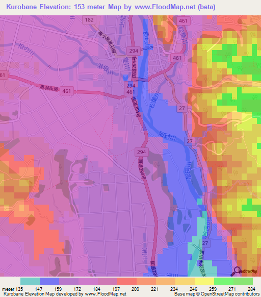 Kurobane,Japan Elevation Map