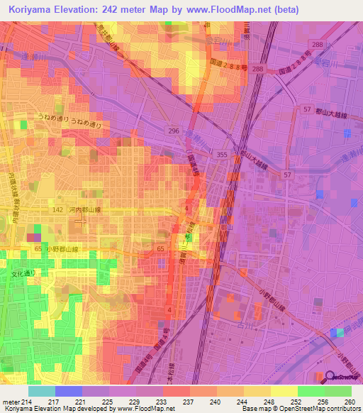 Koriyama,Japan Elevation Map
