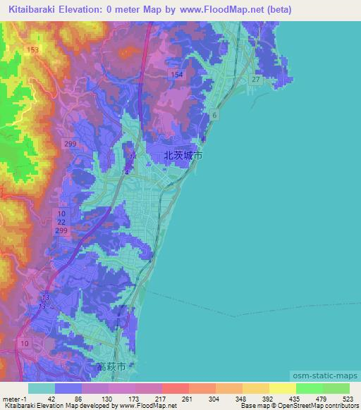 Kitaibaraki,Japan Elevation Map