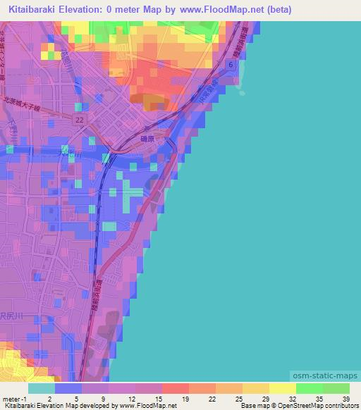 Kitaibaraki,Japan Elevation Map