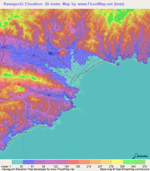 Kawaguchi,Japan Elevation Map