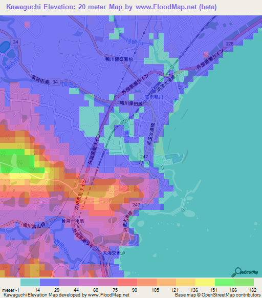 Kawaguchi,Japan Elevation Map