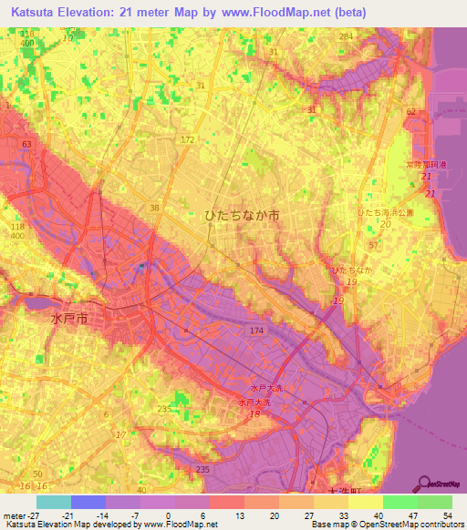 Katsuta,Japan Elevation Map