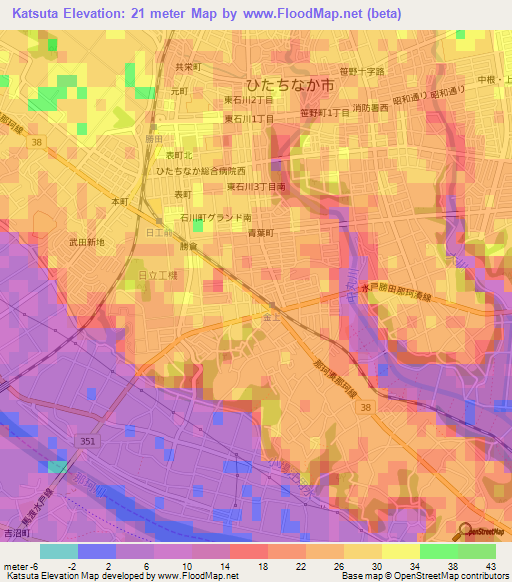 Katsuta,Japan Elevation Map
