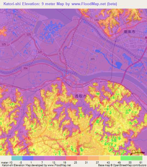 Katori-shi,Japan Elevation Map