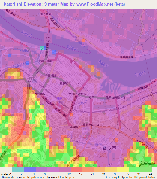 Katori-shi,Japan Elevation Map