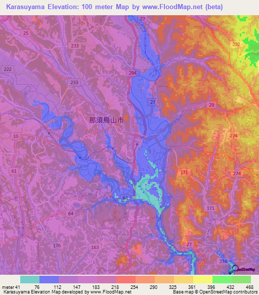 Karasuyama,Japan Elevation Map
