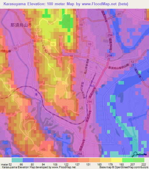 Karasuyama,Japan Elevation Map