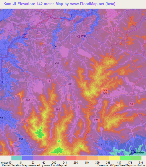 Kami-ii,Japan Elevation Map