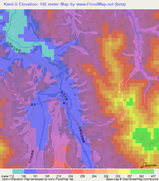 Kami-ii,Japan Elevation Map