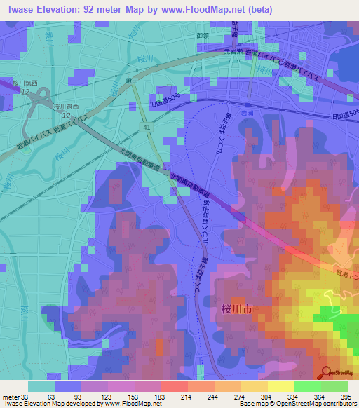 Iwase,Japan Elevation Map