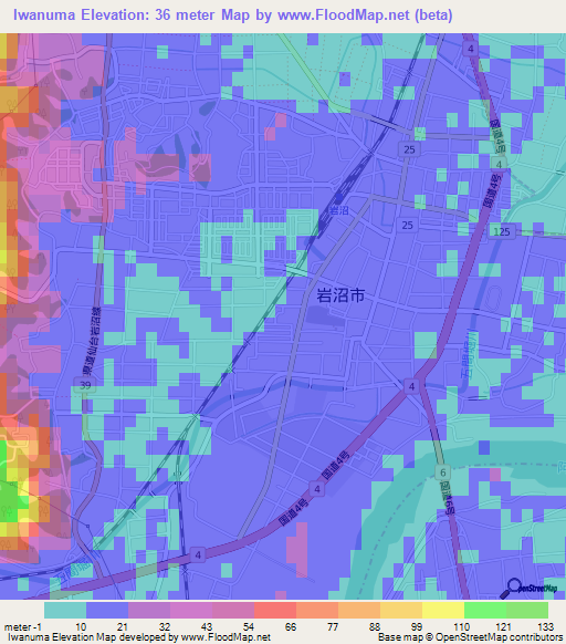 Iwanuma,Japan Elevation Map
