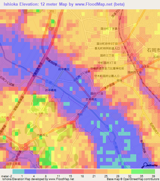 Ishioka,Japan Elevation Map