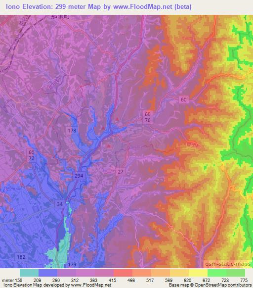 Iono,Japan Elevation Map