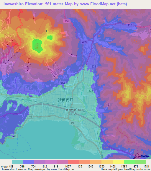 Inawashiro,Japan Elevation Map
