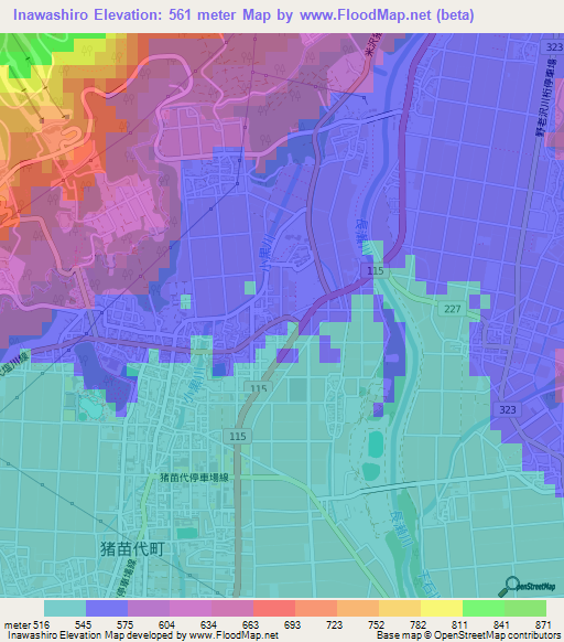 Inawashiro,Japan Elevation Map