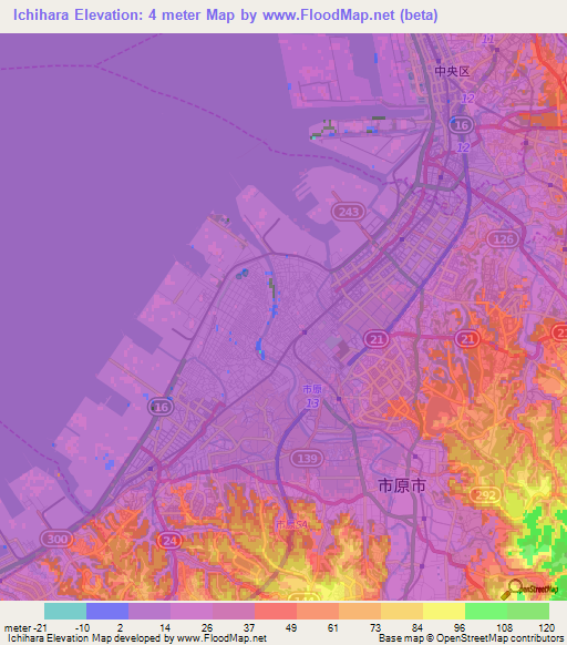 Ichihara,Japan Elevation Map