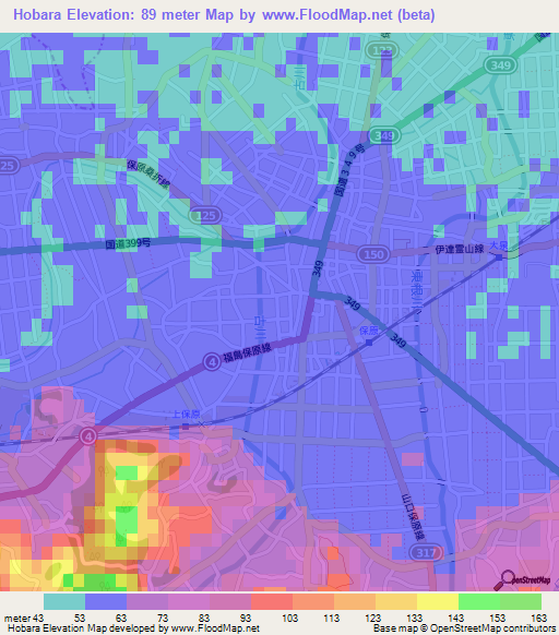 Hobara,Japan Elevation Map