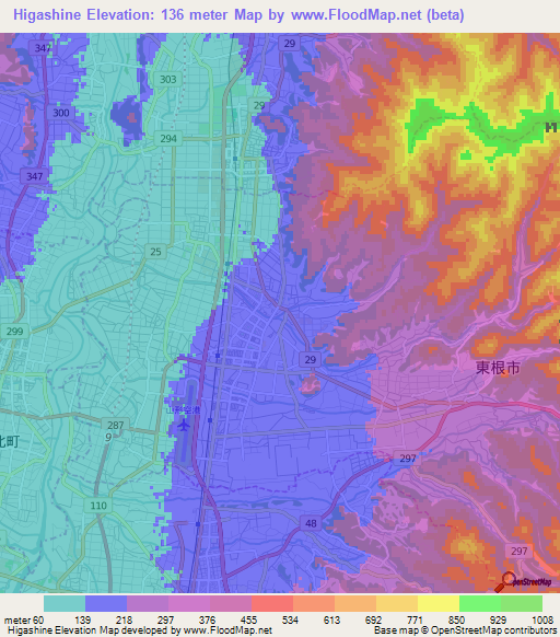 Higashine,Japan Elevation Map