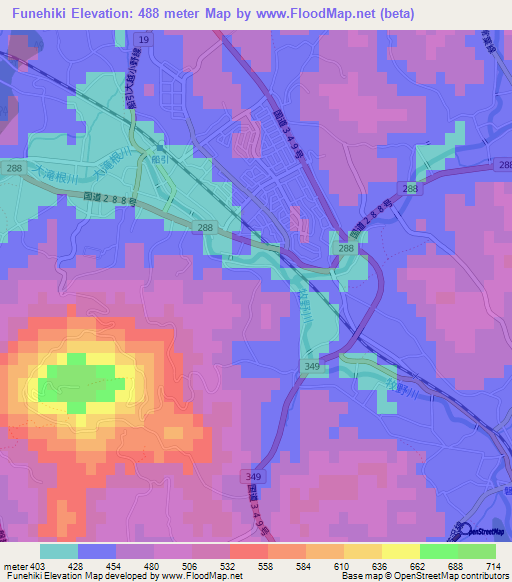 Funehiki,Japan Elevation Map