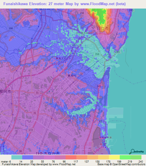 Funaishikawa,Japan Elevation Map