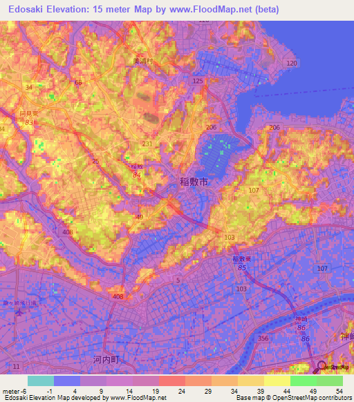Edosaki,Japan Elevation Map