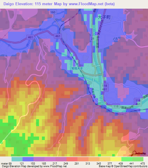 Daigo,Japan Elevation Map