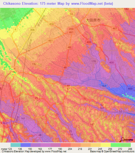 Chikasono,Japan Elevation Map