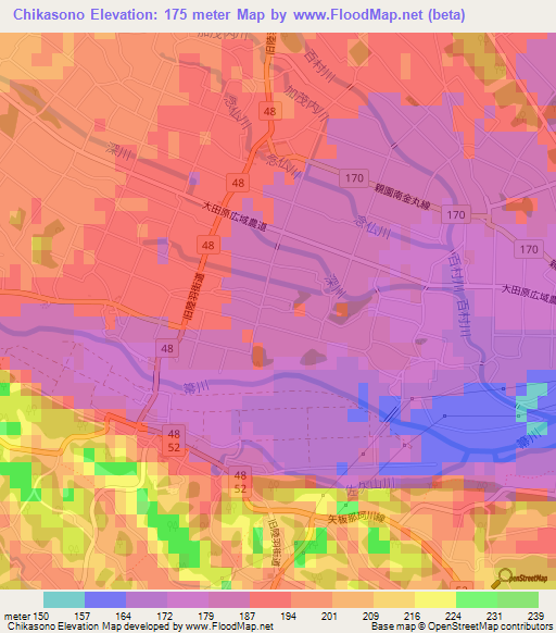 Chikasono,Japan Elevation Map