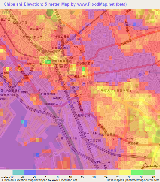 Chiba-shi,Japan Elevation Map