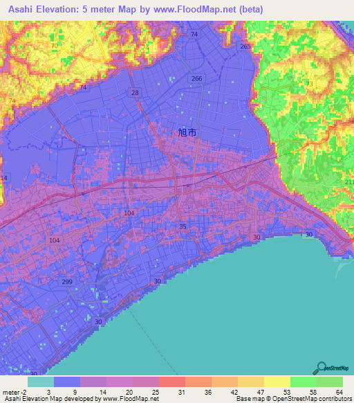 Asahi,Japan Elevation Map
