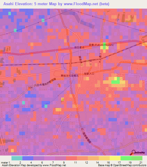 Asahi,Japan Elevation Map