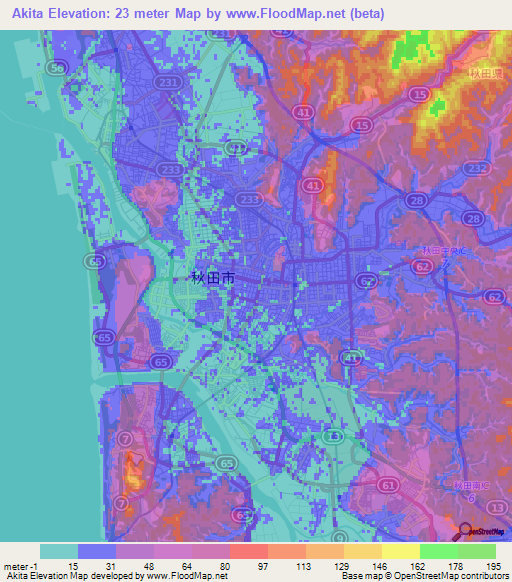 Akita,Japan Elevation Map