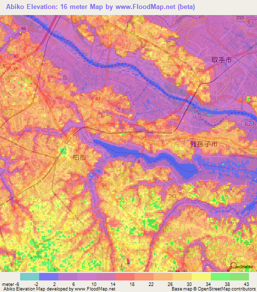 Abiko,Japan Elevation Map