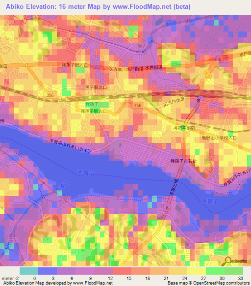 Abiko,Japan Elevation Map